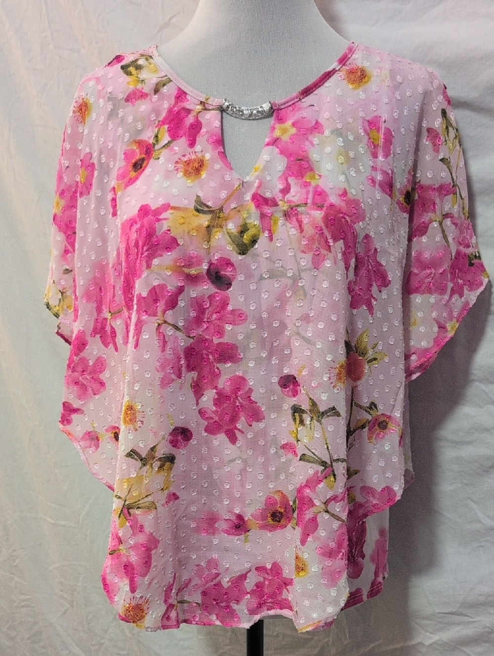 Pink Floral Cap Sleeve Blouse